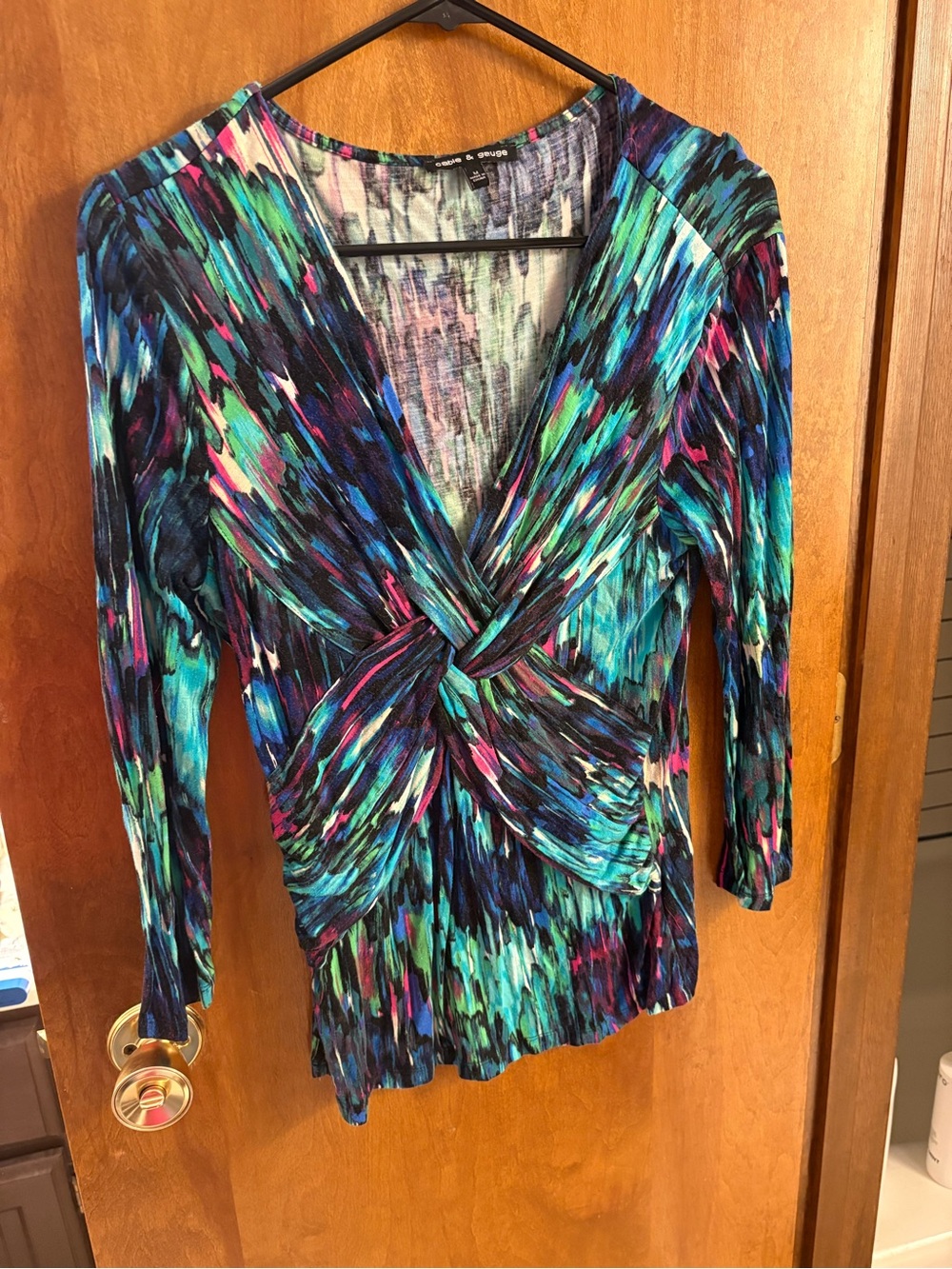 Kensie Twist-Front Multi-Color V-Neck Top